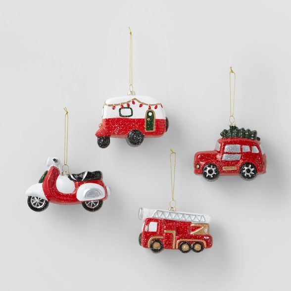 4ct 3D Glitter Vehicle Christmas Ornament Set - Wondershop&#8482; | Target