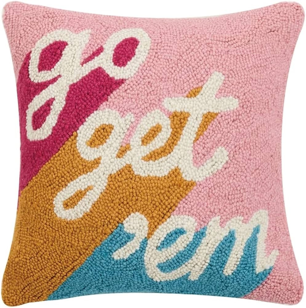 Peking Handicraft 30JES1473C12SQ Go Get'em Hook Pillow, 12-inch Square, Wool and Cotton | Amazon (US)