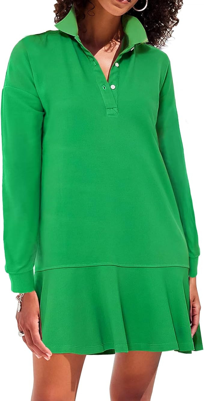 Polo Dress for Women Long Sleeve Ruffle Hem Golf Tennis Workout Dress Spring Mini Dresses | Amazon (US)