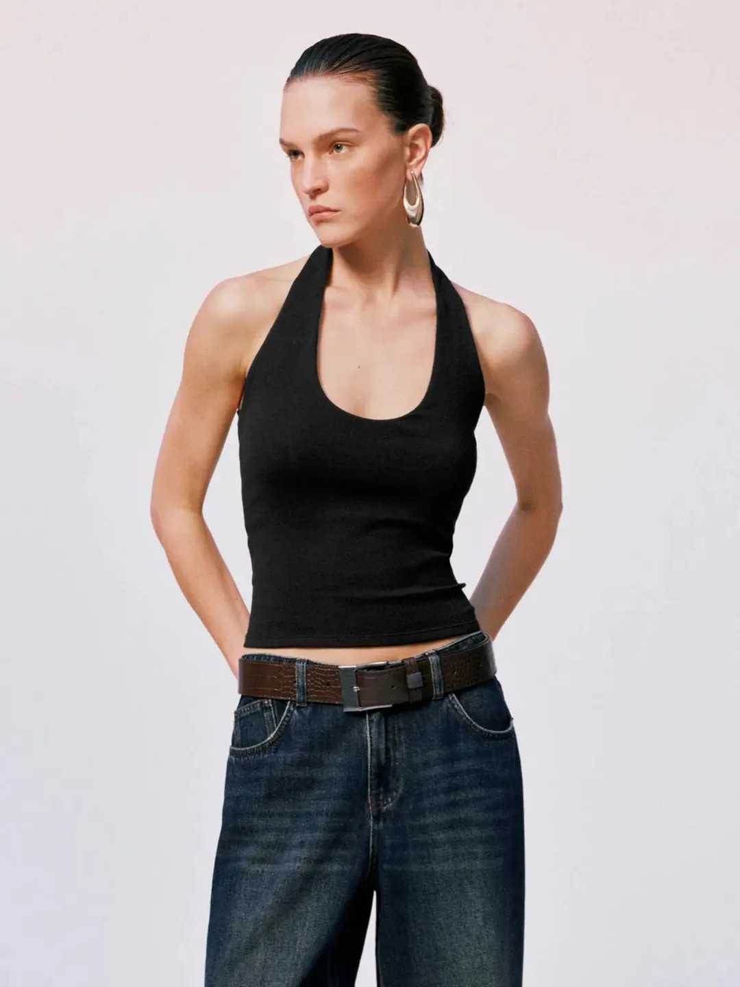 Soft Cotton Blend Halter Neck Lightweight Tank Top | Urban Revivo
