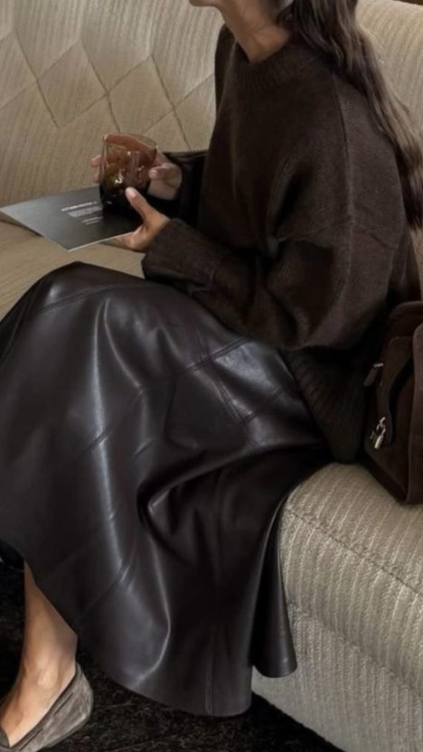 Faux leather and cozy knits, the perfect fall combo. Loving this brown faux leather skirt with a soft sweater for an effortless yet elevated look. Chic, timeless, and so easy to recreate. 

 #LTKSeasonal #LTKStyleTip #LTKWorkwear