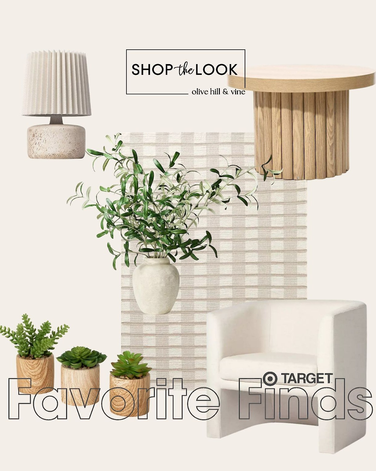 One of our clients needed curated pieces for their rental properties, and we couldn’t resist sharing these Target finds with you! A rib stripe plaid woven rug in tan, cream, and khaki lays the foundation, while upholstered barrel chairs, a fluted drum table, and neutral-toned accents bring texture and warmth. The pleated-shade lamp, olive leaf arrangement, and mini succulents complete the look with effortless charm.  

 

#LTKHome #LTKStyleTip #LTKFamily