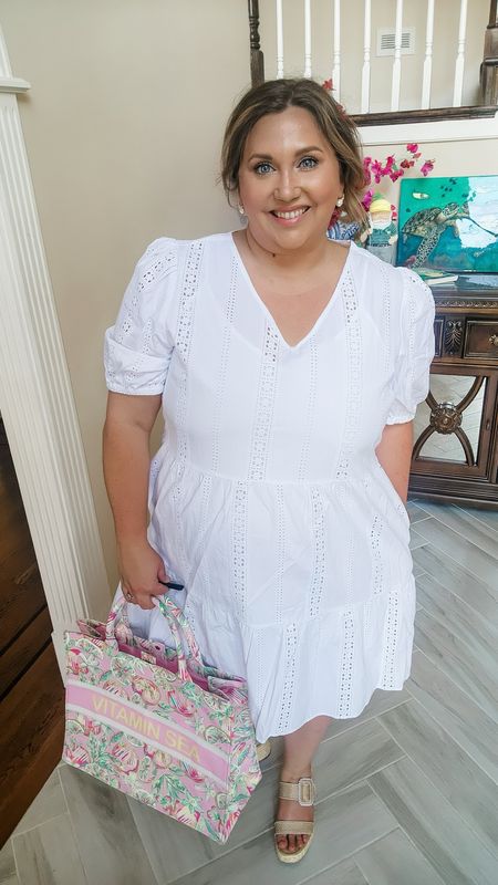 Another Walmart Find in white eyelet 
These dresses are always great for summer and inexpensive so you don’t have to fret over messing them up at a BBQ ! #livinglargeinlilly #walmartcreator #walmartfashion #walmartfind #eyelet #plussize 
these run large ImO 

#LTKmidsize #LTKplussize #LTKfindsunder50