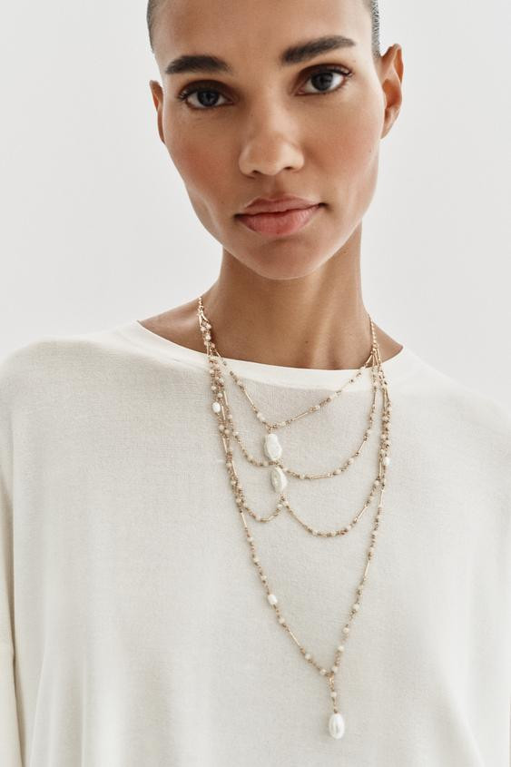 MIXED PEARL CASCADE NECKLACE | Zara US