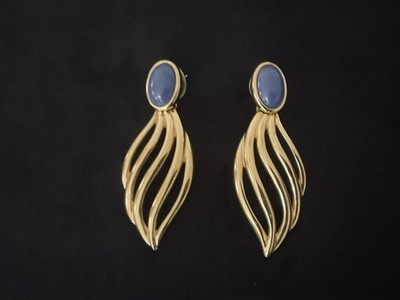 Monet Blue Cabachon Goldtone Dangle Pierced Earrings | eBay US