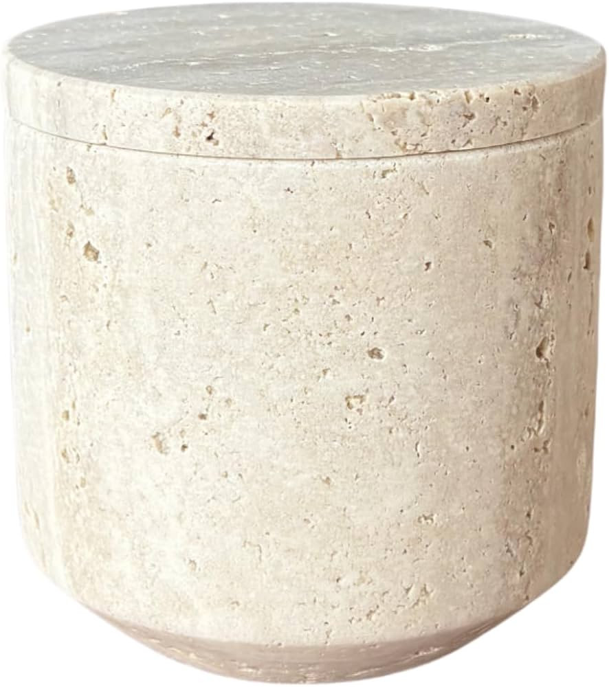 StonePlus Natural Marble Hole Stone Cosmetic Cotton Swab Sundry Small Tank Storage Box Jar with L... | Amazon (US)