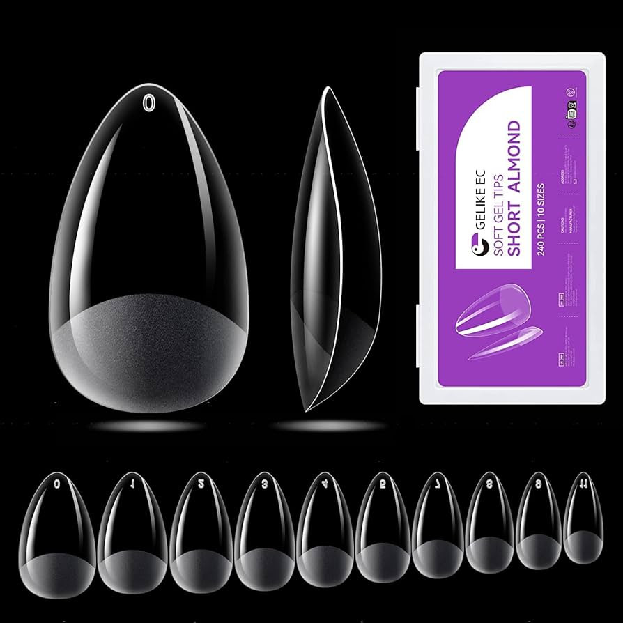 Gelike ec Short Almond Nail Tips: 240PCS Soft Gel Tips for Almond Shaped Full Cover Gel X Nail Ti... | Amazon (US)