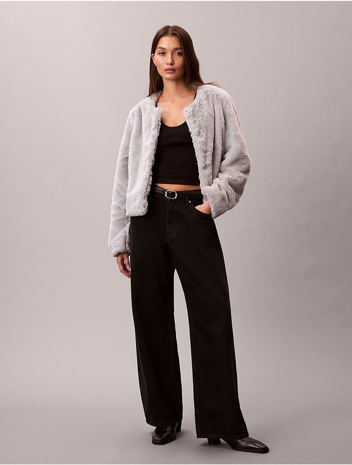 Calvin Klein Women's Faux Fur Cropped Jacket - Grey - S | Calvin Klein (US)