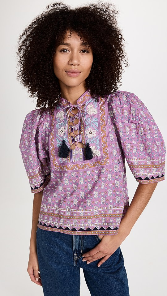 Sea Perry Border Puff Sleeve Top | SHOPBOP | Shopbop