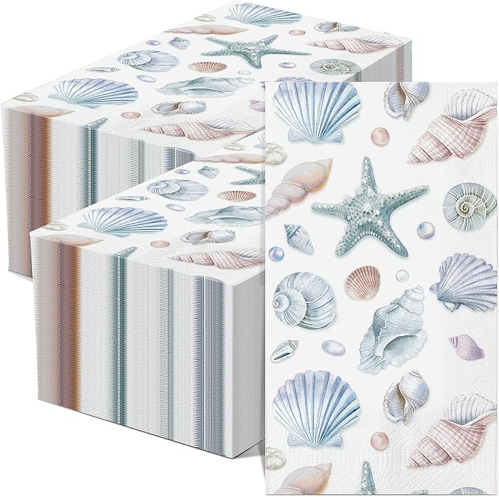 Funrous 200 Seashell Napkins Bulk 3 Ply Summer Ocean Sea Guest Napkins Coastal Beach Nautical Coa... | Amazon (US)