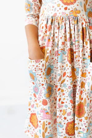Retro Unicorns 3/4 Sleeve Pocket Twirl Dress | Mila and Rose