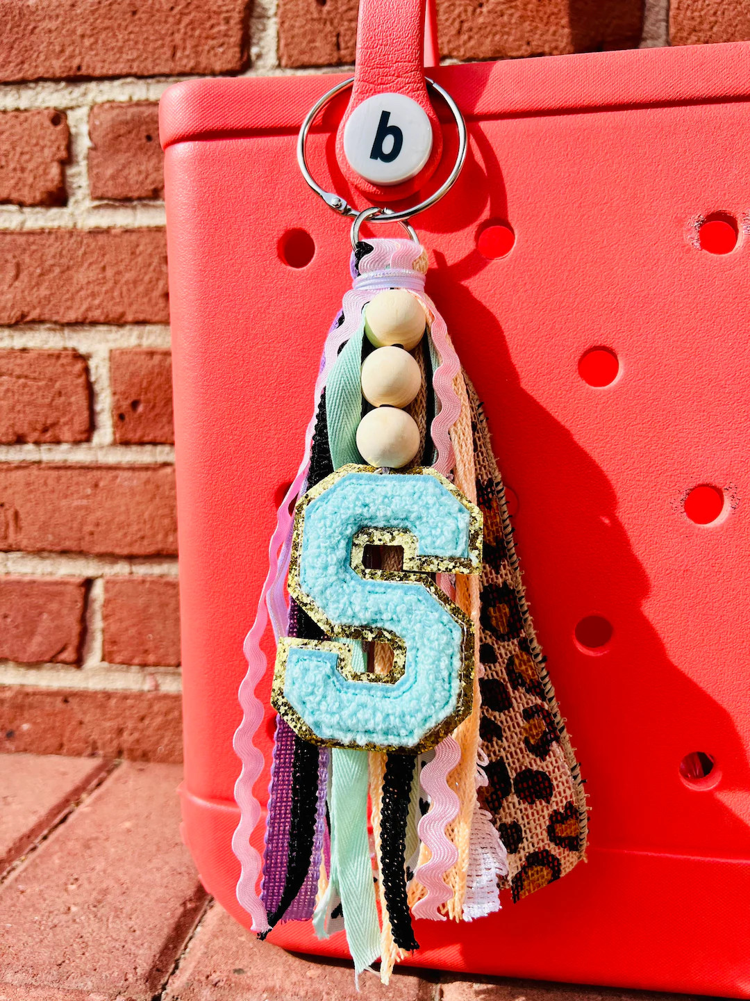 Custom Initial with Wooden Beads Pastel and Leopard Tassels!!  Bogg Bag Tag, Simply Southern Acce... | Etsy (US)