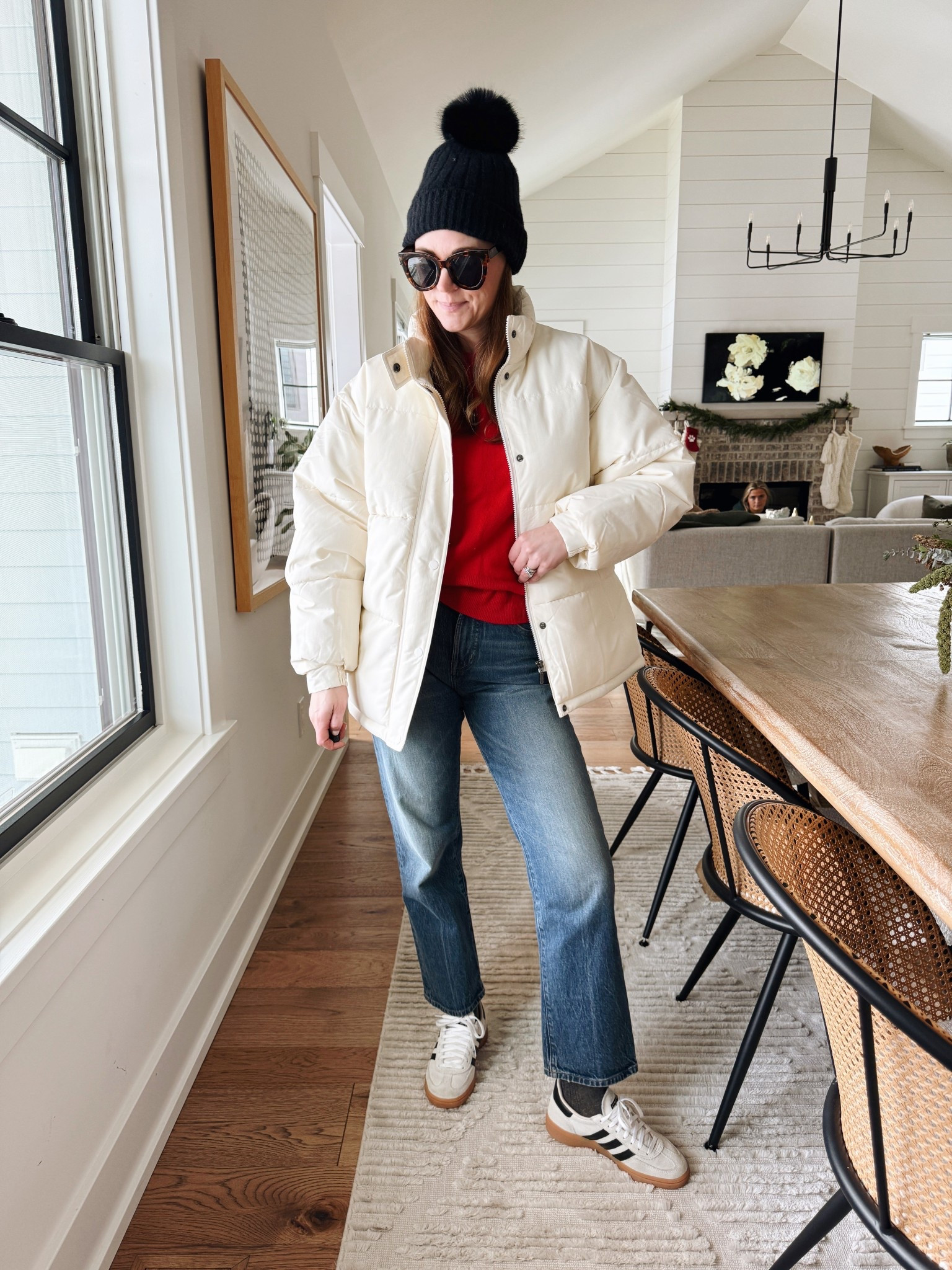 Coat size small
Sweater size small
Jeans size 25 petite for length 
Shoes run big, I went down a half size 

#LTKootd #LTKgrwm #LTKHoliday