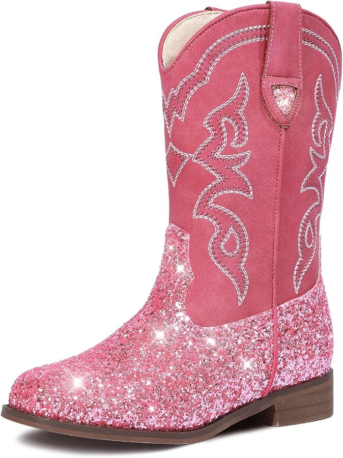 Toddler Girls Cowboy Boots - Cowgirl Western Boot for Kids Mid Calf Riding Shoes Little Kid/Big K... | Amazon (US)