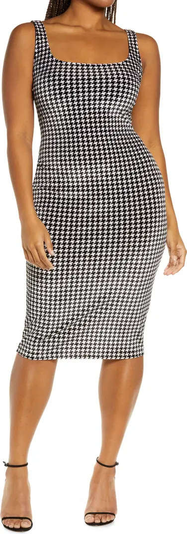 Naked Wardrobe Houndstooth Hourglass Velvet Midi Dress | Nordstrom | Nordstrom