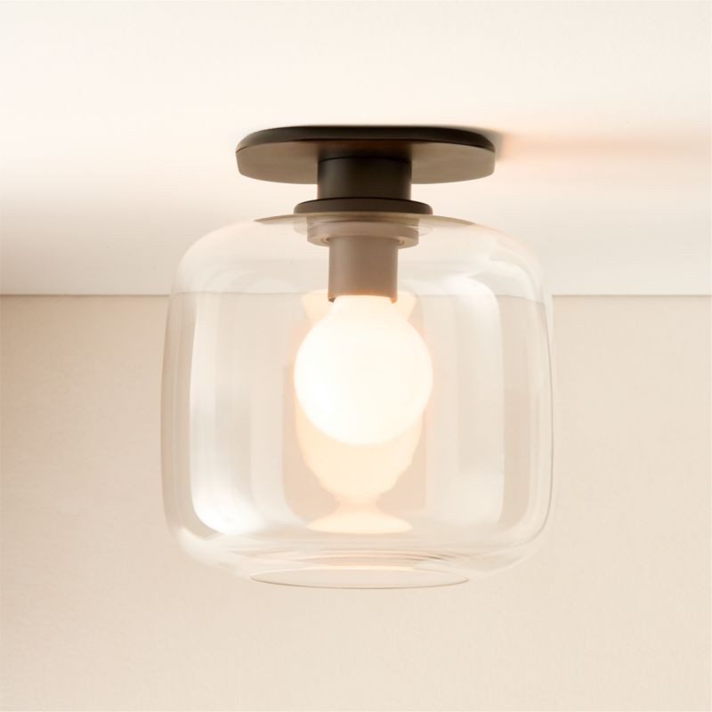 Halen Blackened Brass Flush Mount Light with Clear Glass Shade | CB2 | CB2