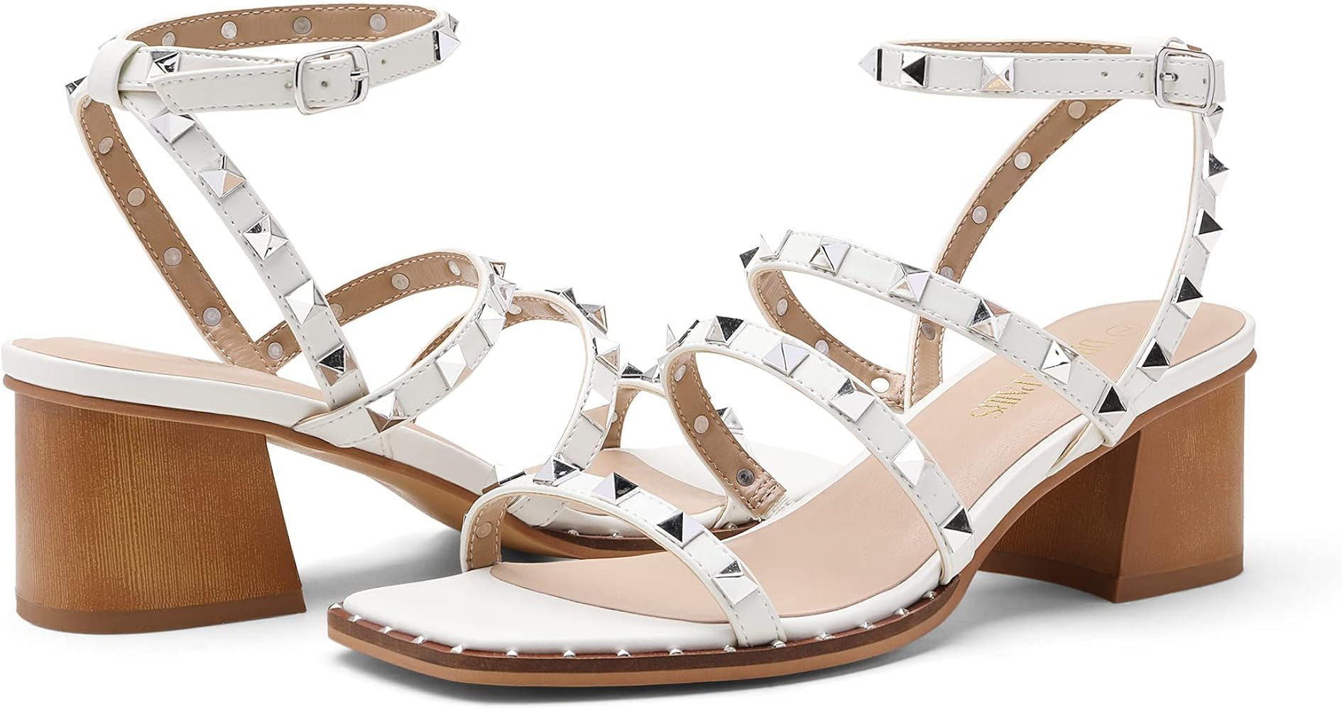 DREAM PAIRS Clear Studded Rhinestone Heels for Women Sexy Chunky Block Square Toe Heels Wedding Shoe | Amazon (US)