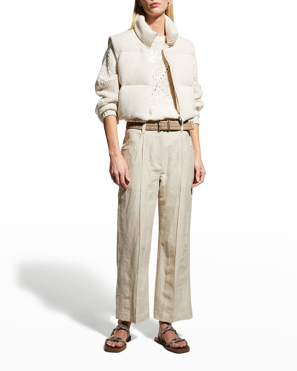 Paillette Ribbed Crop Puffer Vest | Neiman Marcus