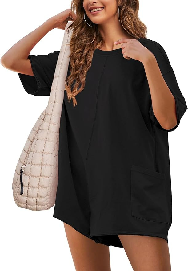 Tanming Rompers for Women Hot Shot Tee Romper Casual Oversized Athletic Workout Jumpsuits with Po... | Amazon (CA)