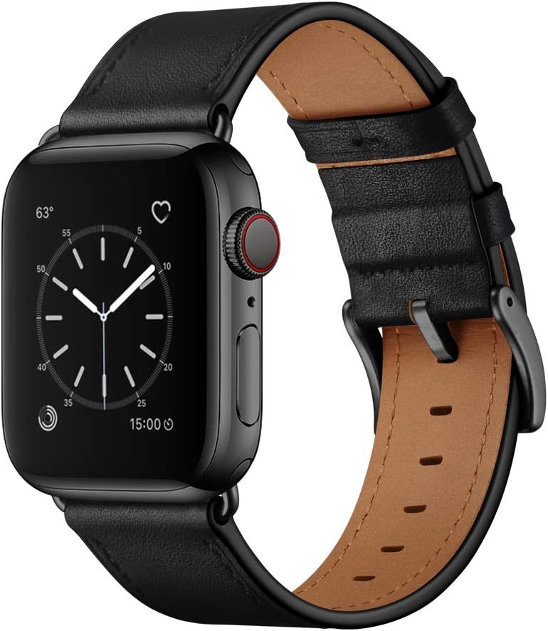 OUHENG Leather Bands Compatible with Apple Watch Band 49mm/46mm/45mm/44mm/42mm, Genuine Leather S... | Amazon (US)