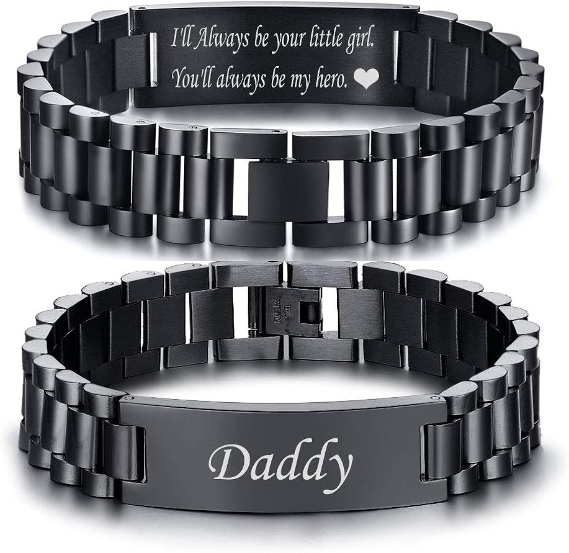 VNOX Masculine Watch Band Stainless Steel Link Bracelet Personalized Engraved DAD Jewelry Gift fo... | Amazon (US)