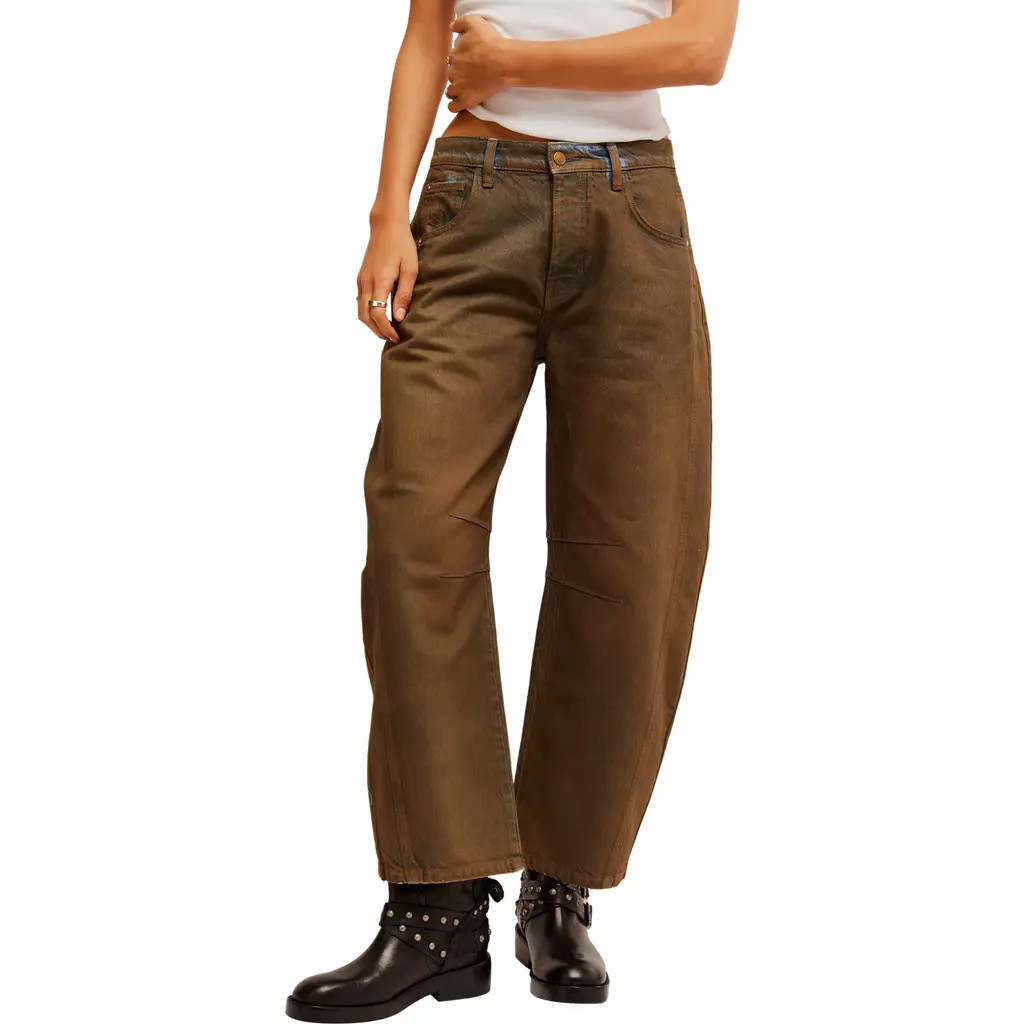 Free People Good Luck Coated High Waist Ankle Barrel Jeans in New Moon at Nordstrom, Size 33 | Nordstrom
