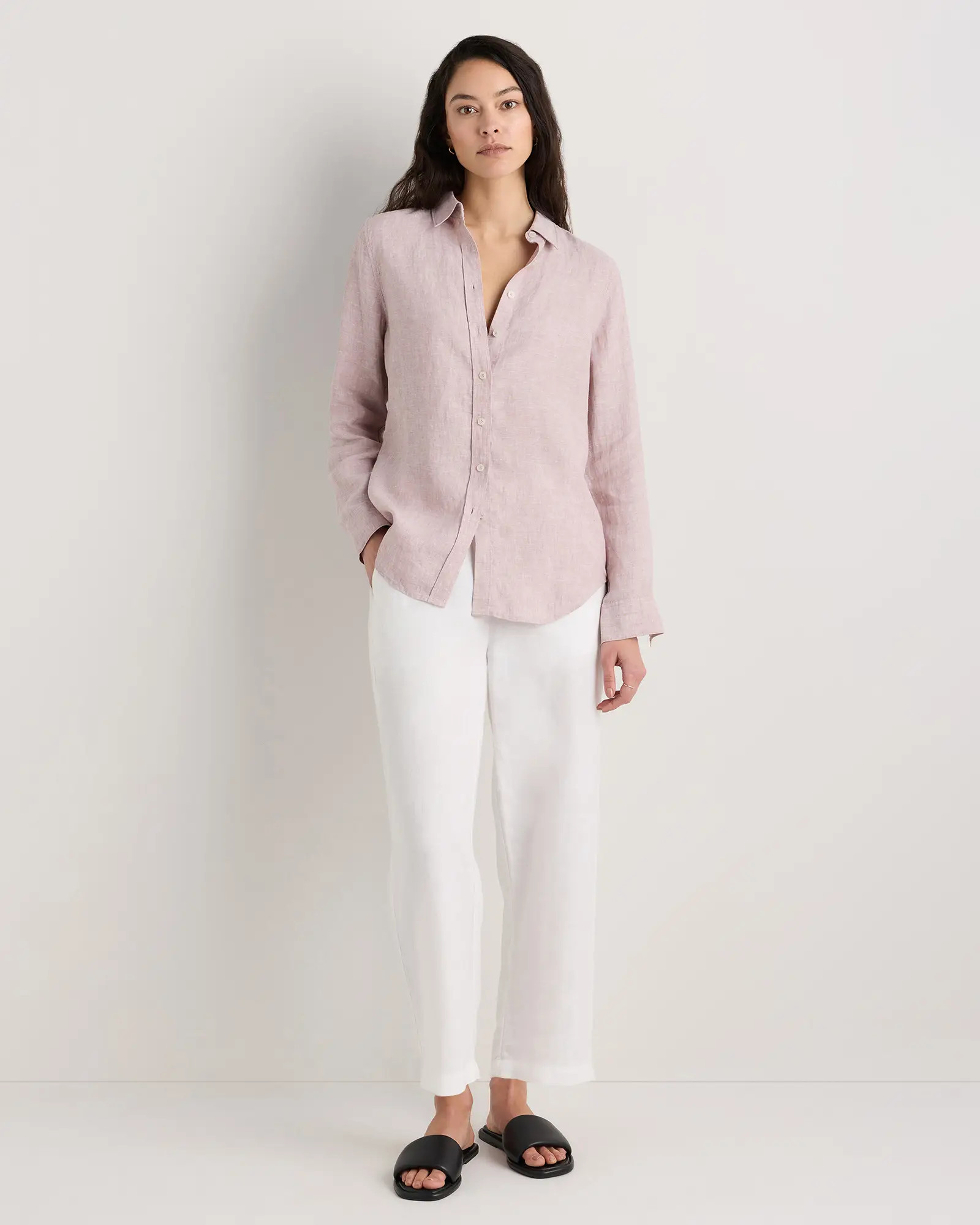 100% European Linen Shirt in Vintage Pink Chambray | Quince