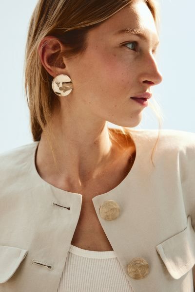 Linen jacket - Round neck - Long sleeve - Light beige - Ladies | H&M GB | H&M (UK, MY, IN, SG, PH, TW, HK)