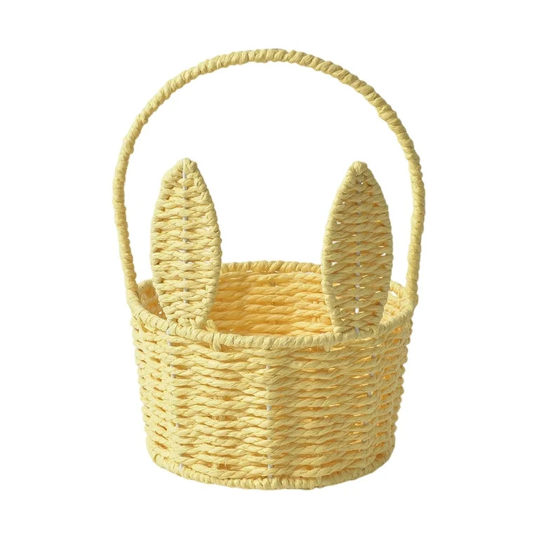 Round Bunny Ear Handle Paper Basket, Beige, 10.2" x 6.2" | Walmart (US)