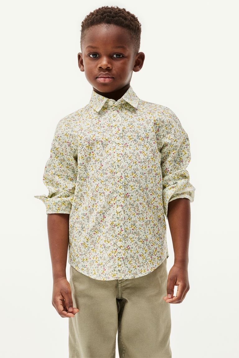 Floral-patterned Poplin Shirt - Green/floral - Kids | H&M US | H&M (US + CA)