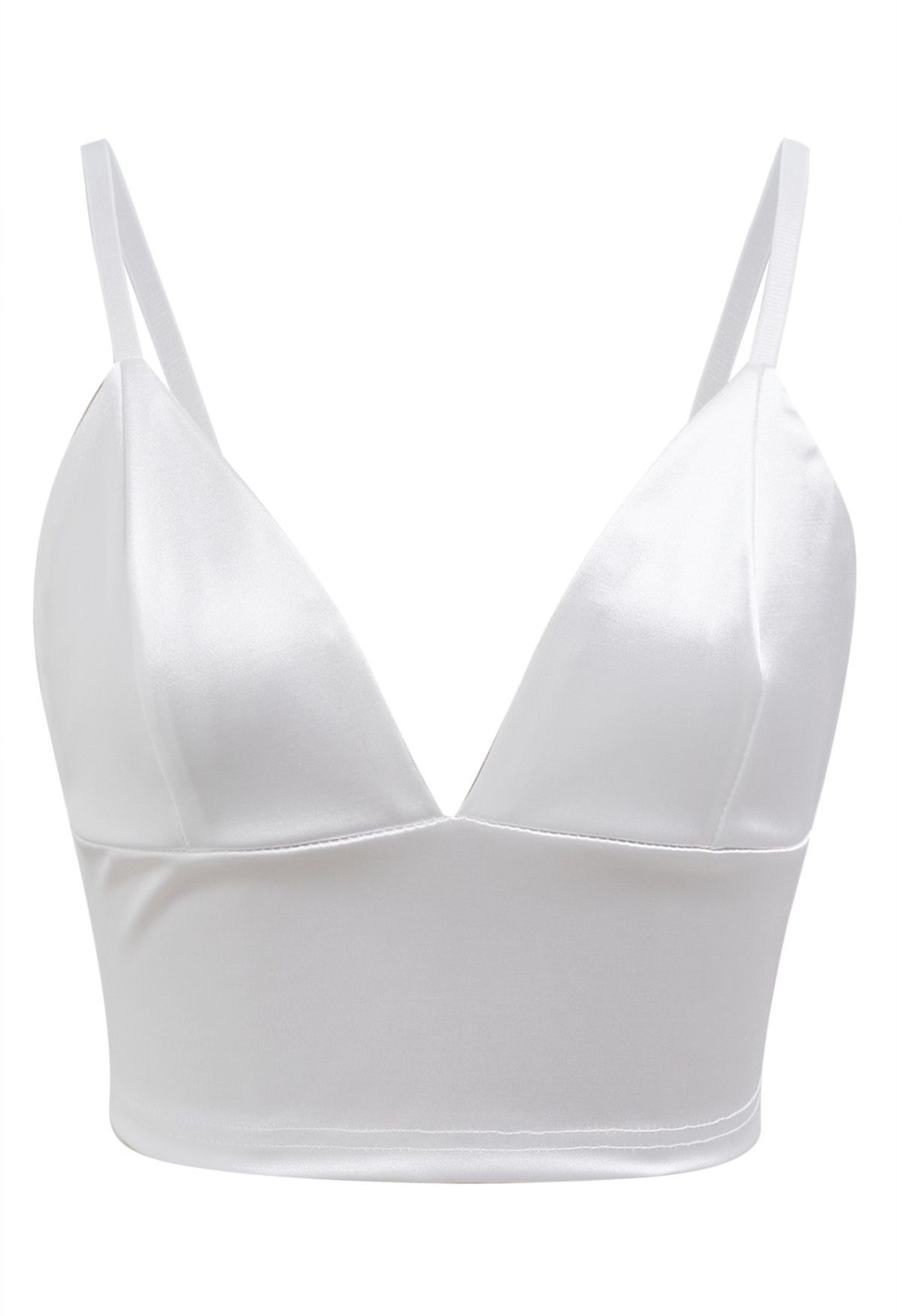 Satin Finish V-Neck Crop Cami Top in White | Chicwish