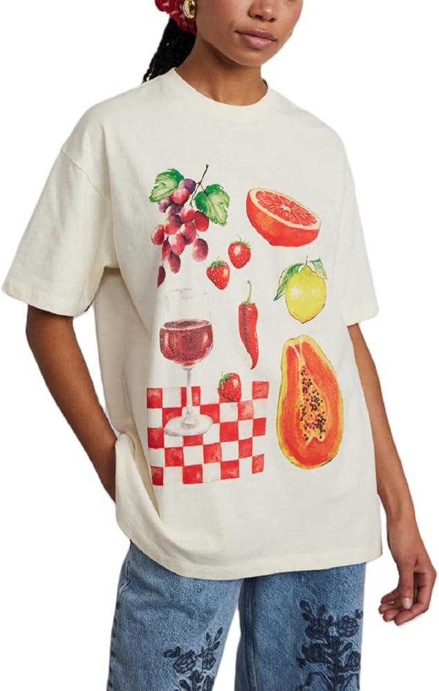 Women Y2k Cute Fruit Tshirt Graphic Oversized Tees Picnic Boyfriend Tee Shirts Vintage Aesthetic ... | Amazon (US)