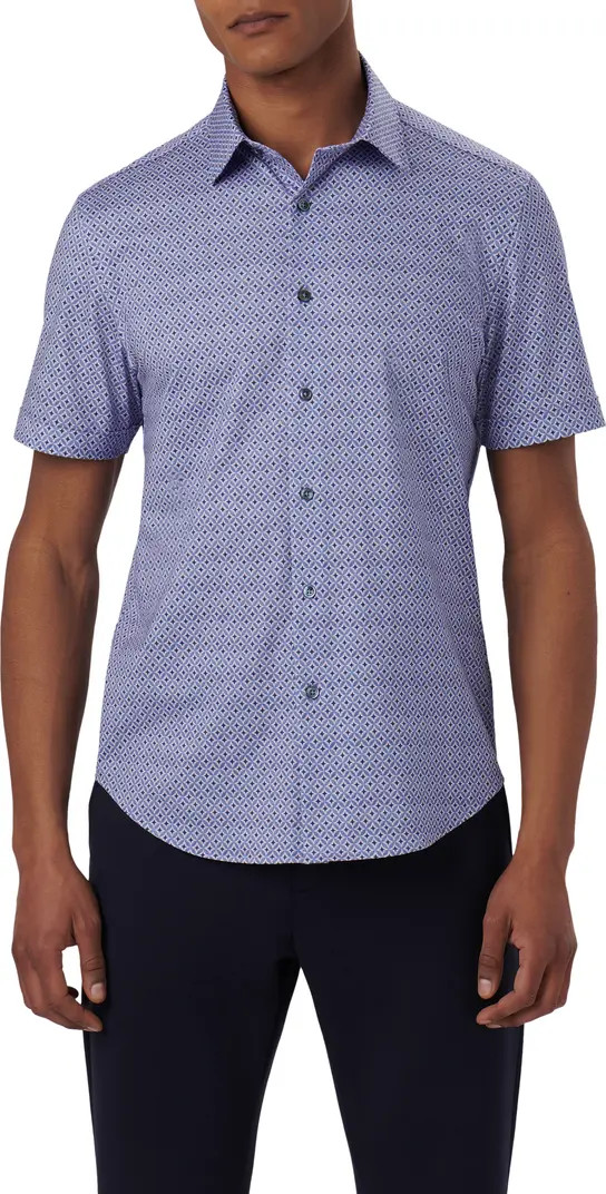OoohCotton® Geo Print Short Sleeve Button-Up Shirt | Nordstrom