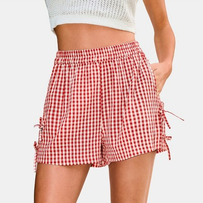 Cupshe Women‘s Gingham Lace-Up Shorts-L-Pink | Target