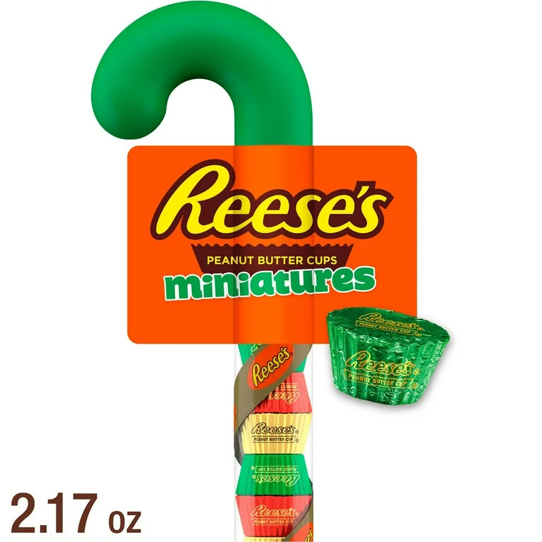 Reese's Miniatures Milk Chocolate Peanut Butter Cups Christmas Candy, Plastic Cane 2.17 oz | Walmart (US)