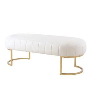 Posh Living Nicole Miller Orpheus Modern Faux Leather Bench in White/Gold | Homesquare