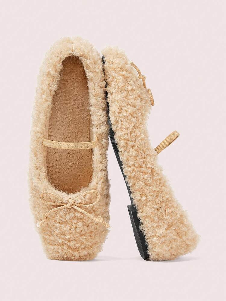 CUCCOO DOLLMOD Women's Apricot Mary Jane Flats, Warm & Comfortable Casual Slip-On Ballet Loafers ... | SHEIN