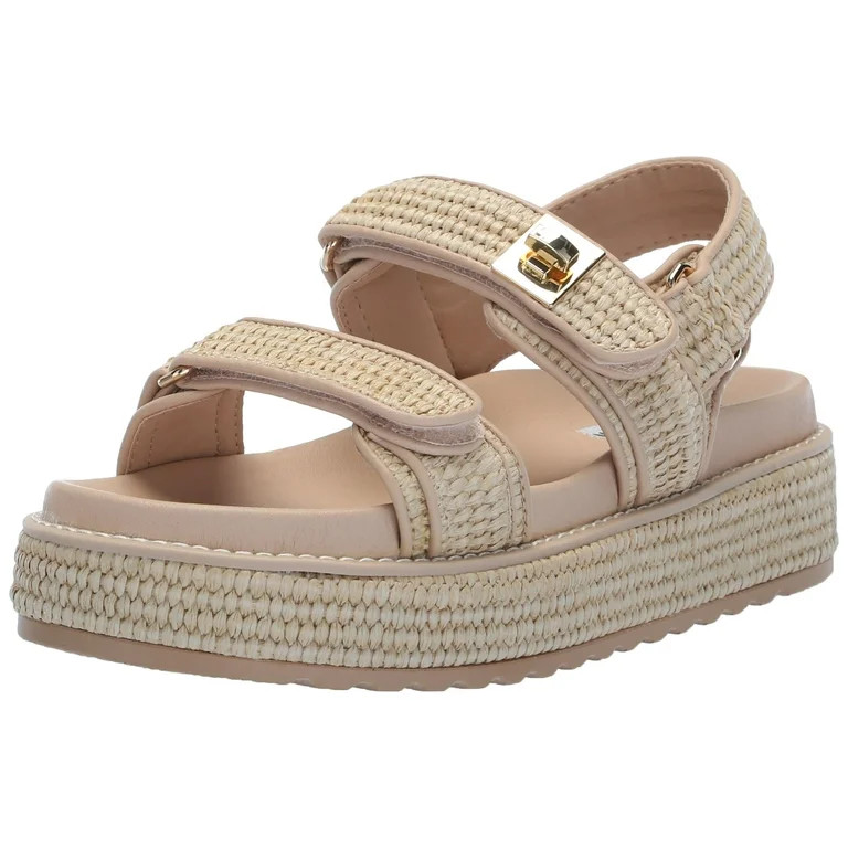 Steve Madden Bigmona Natural Raffia Fashion Buckle Open Toe Platform Sandals | Walmart (US)