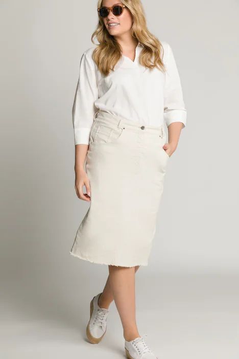 Eco Cotton Fringe Hem Stretch Denim Skirt | all Skirts | Skirts | Ulla Popken - US & CA