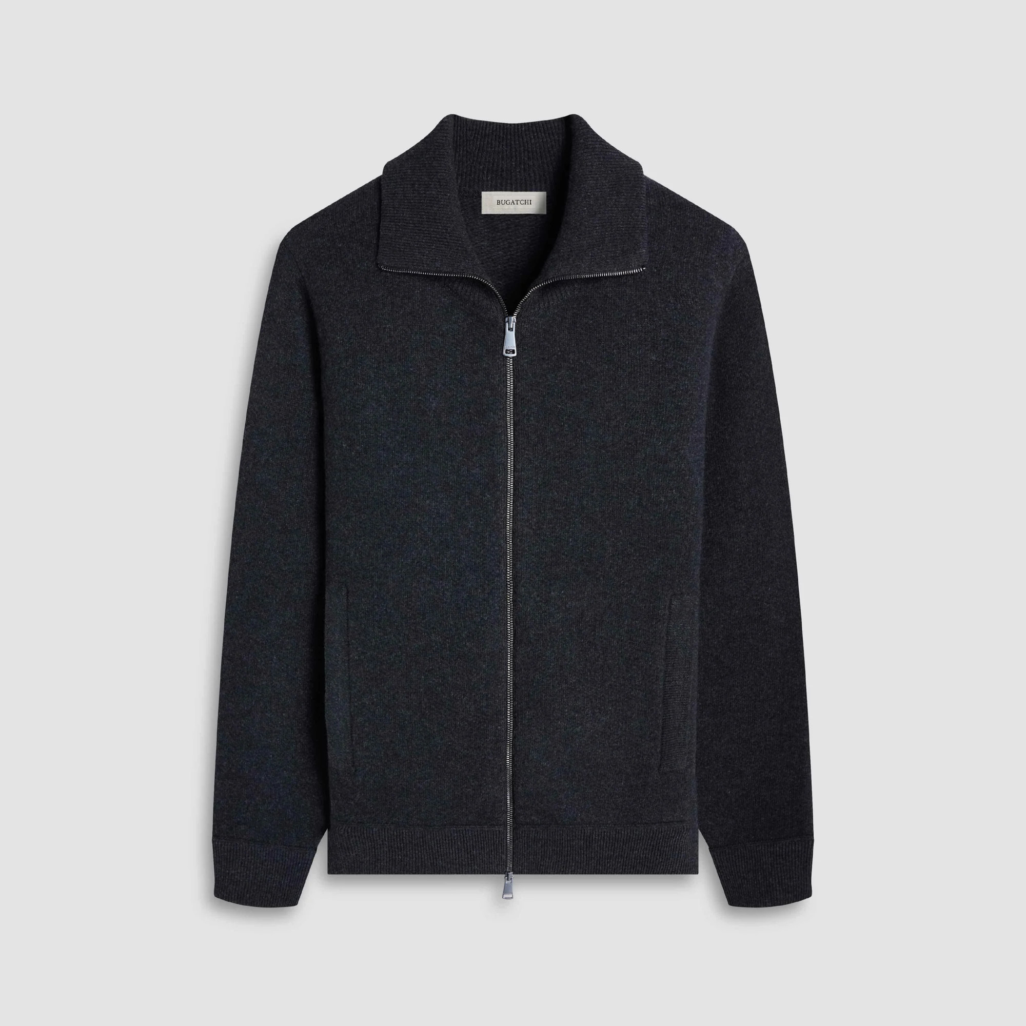 Melange Herringbone Full Zip Sweater | Bugatchi