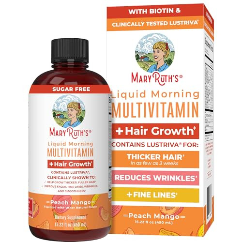 MaryRuth Organics Liquid Multivitamin+Hair Growth | Biotin 10000mcg | Lustriva Hair Growth Supplement | Clinically Tested in Women for Thicker Hair&Facial Wrinkle | Skin Care | Ages 18+ | 15.22 Fl Oz | Amazon (US)