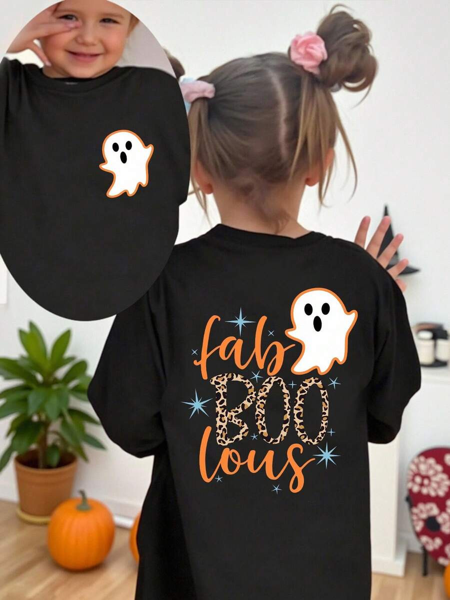 Halloween Young Girl' Casual Fashionable Halloween Element Funny Cute Ghost & Slogan Graphic Prin... | SHEIN