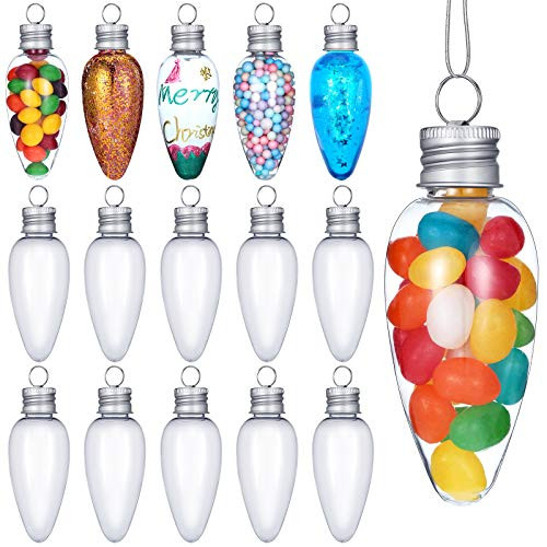 Patelai 24 Pieces Christmas Fillable Light Bulb Shape Ornaments Clear Light Bulb Bottles Ornaments with Screw Off Bottle Caps and String for Christmas DIY Crafts, Candy, Juice, Christmas Tree Decor | Amazon (US)