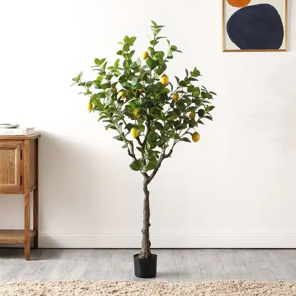 SAFAVIEH Faux Lemon 60-inch Potted Tree - 35" W x 35" D x 60" H - Overstock - 36777667 | Bed Bath & Beyond