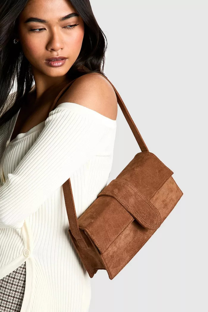 Faux Suede Structured Shoulder Bag | Boohoo.com (UK & IE)