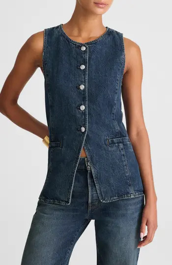 Madewell Crewneck Cutaway Denim Vest in Greendale Wash at Nordstrom Rack, Size 4 | Nordstrom Rack