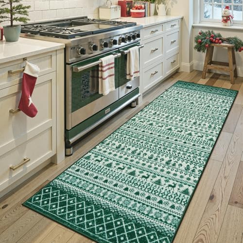Nailttos Christmas Kitchen Runner Rug, 2x6 Rug Runners for Hallways Non Slip, Low Pile Soft Washable Bathroom Runner Rug, Xmas Winter Holiday Home Decor Carpet Runners for Bedroom Laundry | Amazon (US)