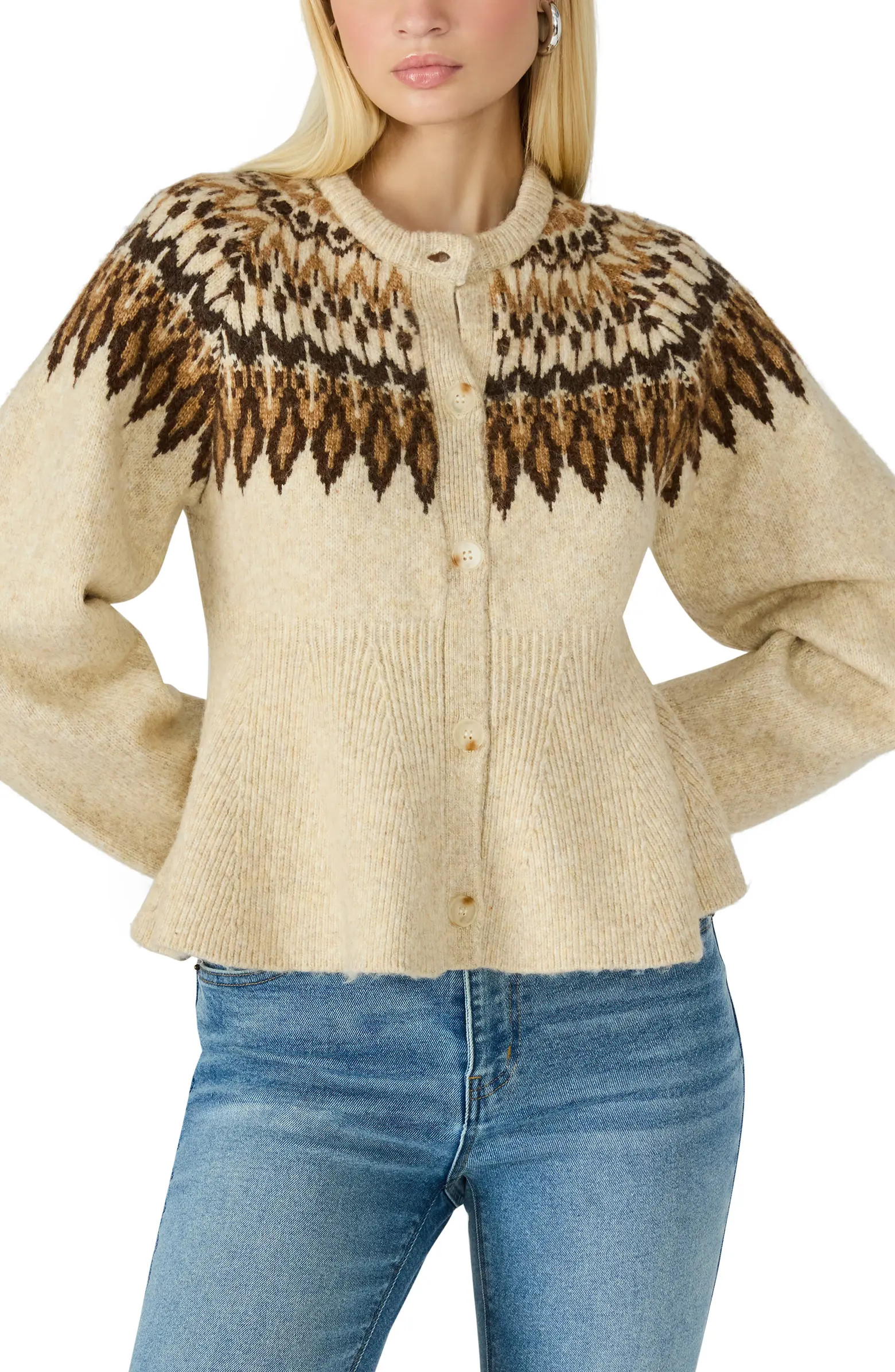 Steve Madden Kyndra Fair Isle Peplum Cardigan | Nordstrom | Nordstrom