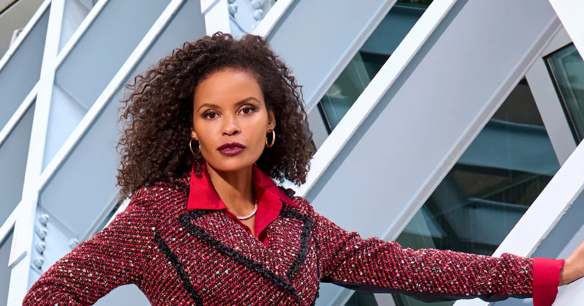 Double Breasted Tweed Moto Jacket - Black Multi | Boston Proper | Boston Proper