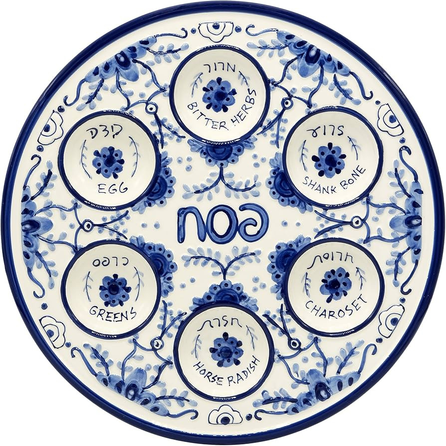 Passover Seder Plate for Pesach Food Ceramic 12" Blue & White Delft Look | Amazon (US)